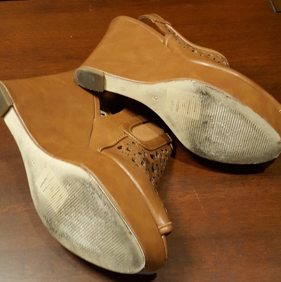 Limelight Brown Vegan Leather Heel Wedges - Picture 2 of 6
